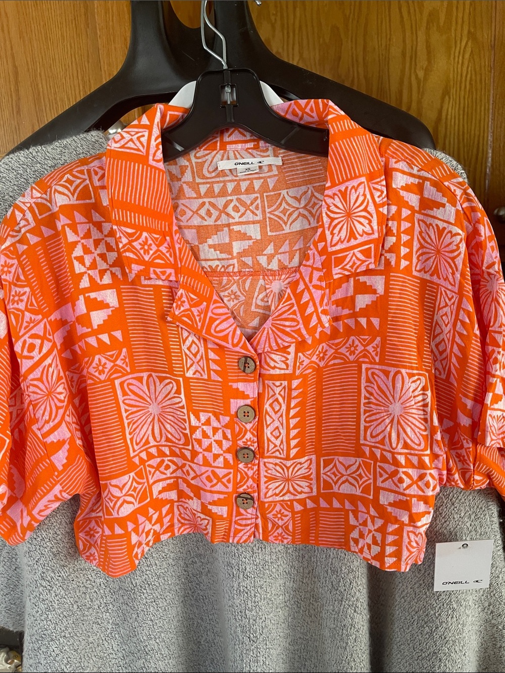O'Neill Orange Floral Smocked Cropped Top Size XS